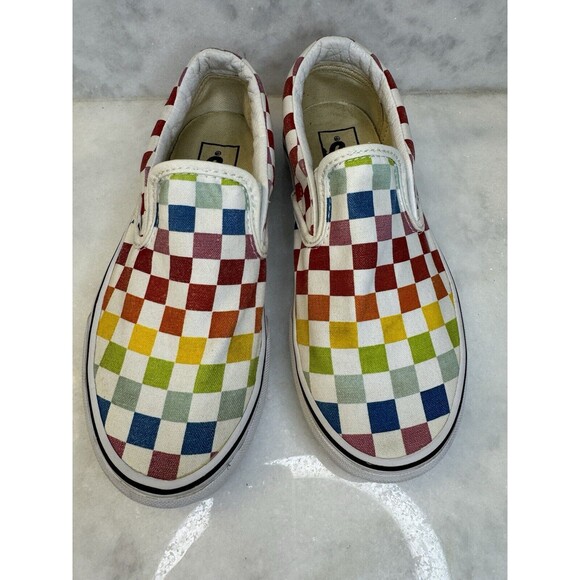 Vans Classic Slip-On Retro Rainbow Checkerboard Skateboard Shoes Sz 5.0W 3.5 Men - Picture 2 of 10